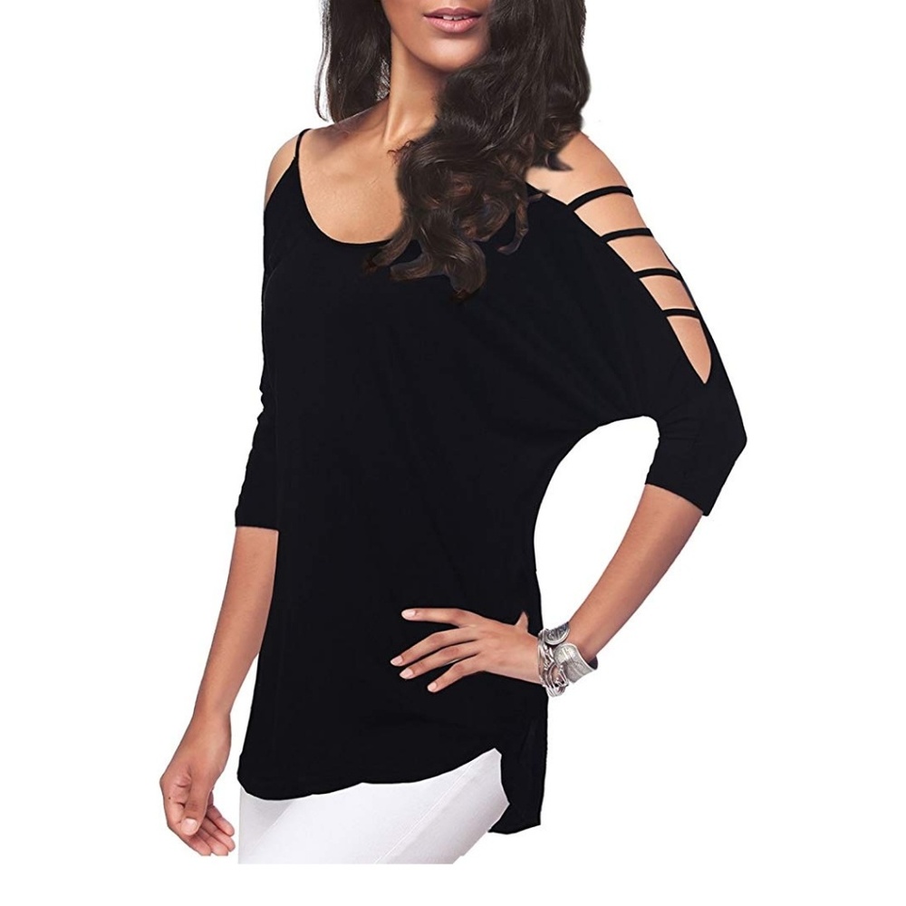 Black Cut-Out Sleeve Tunic Top
